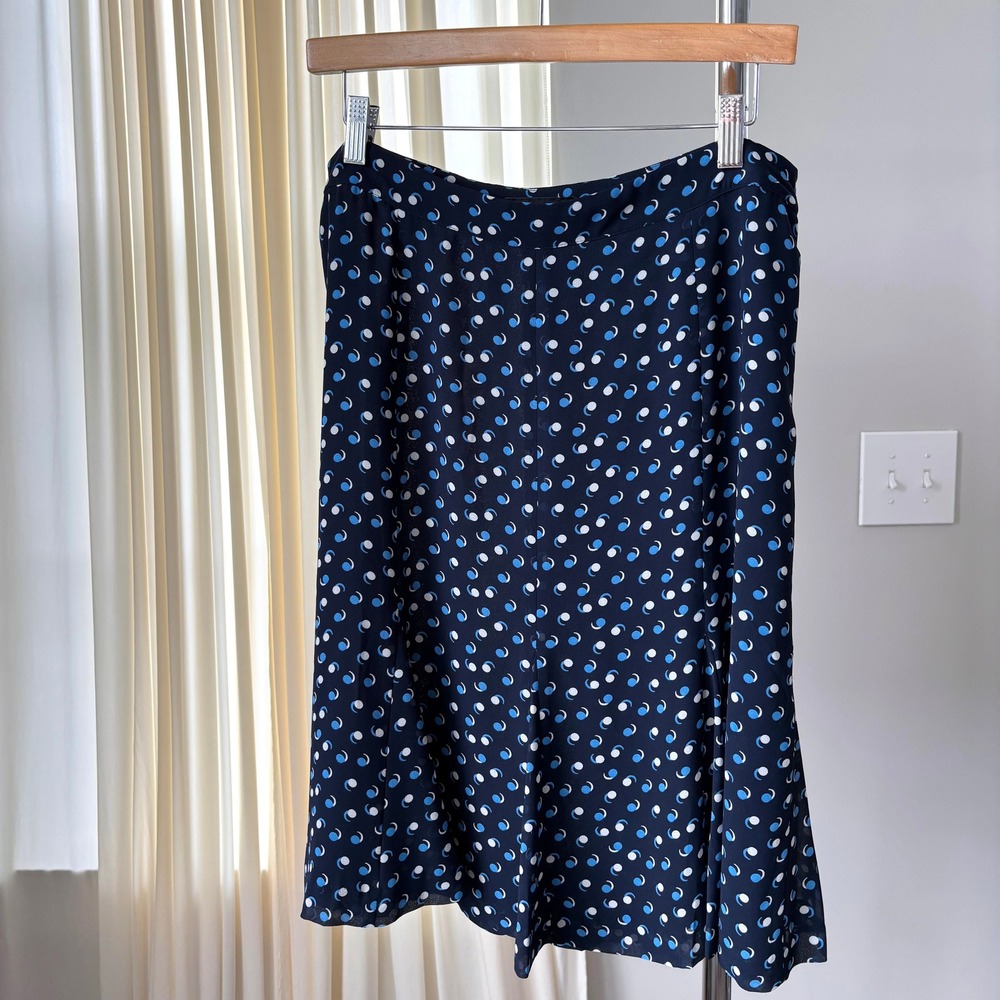 Talbots Midi Skirt Navy Blue Moon Print Flowy 2010s Romcom Preppy Romantic Girly
